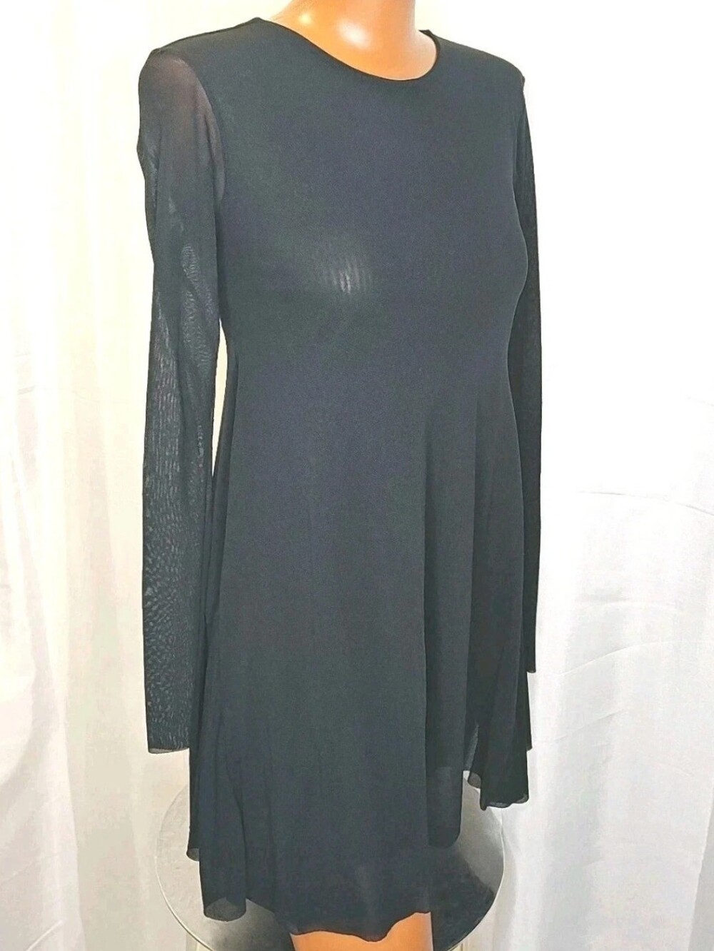 Petit Pois Woman XS Tunic A-Line Mesh Dress Black Sheer Long Sleeve Goth Witchy